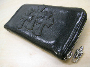 REC F ジップ レザー 3セメタリー クロス パッチ ウォレット修理前